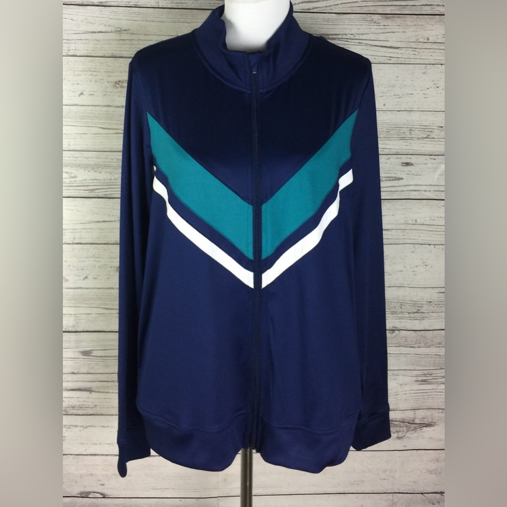 Zelos Women’s Blue Striped Long Sleeve Zip Front Athletic Track Jacket
